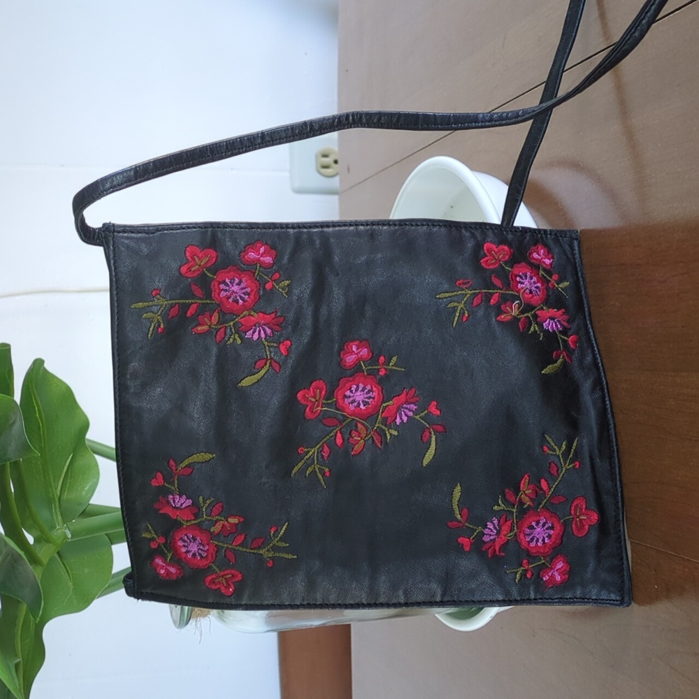 Wilsobs leather Floral Black Crossbody Bag